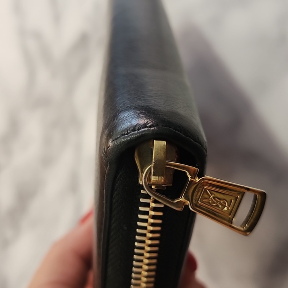 BY 10713 Authentic YSL cassandra Black Leather Long Bifold Wallet - Picture 9 of 13